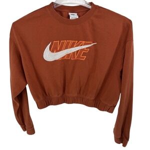 Women's Sz M Orange NIKE Cropped Sweatshirt Pullover